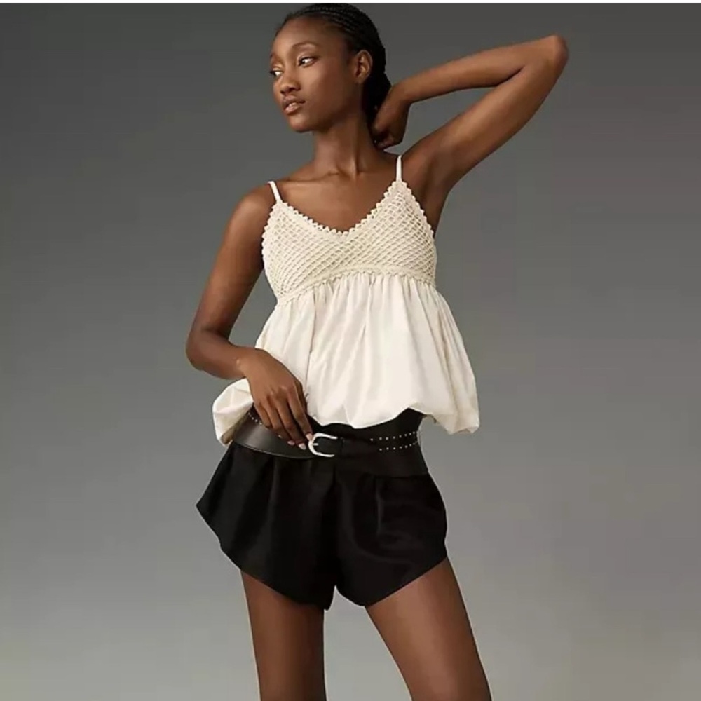 Anthro Cream Crochet Bubble Top